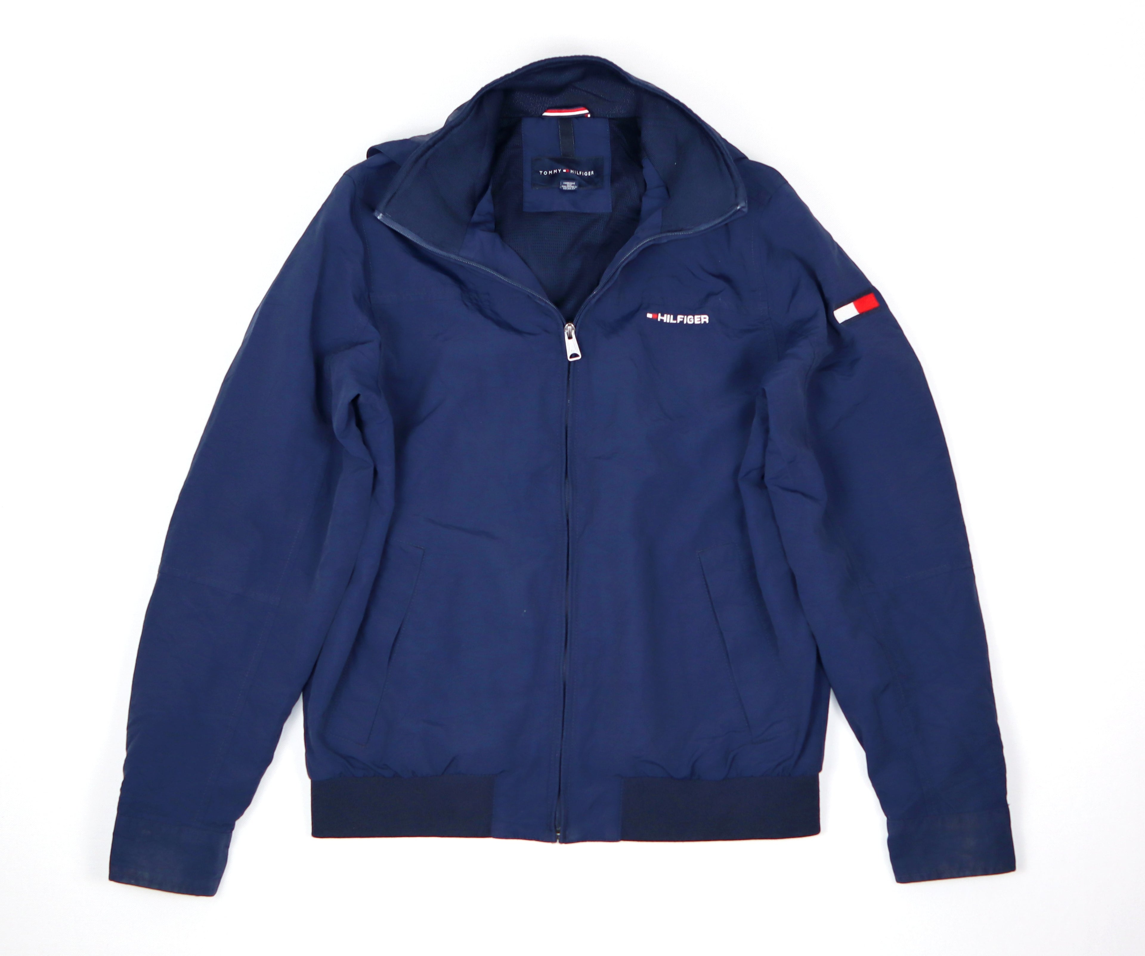 Tommy Hilfiger donkerblauw herenjack met capuchon volledig van voren