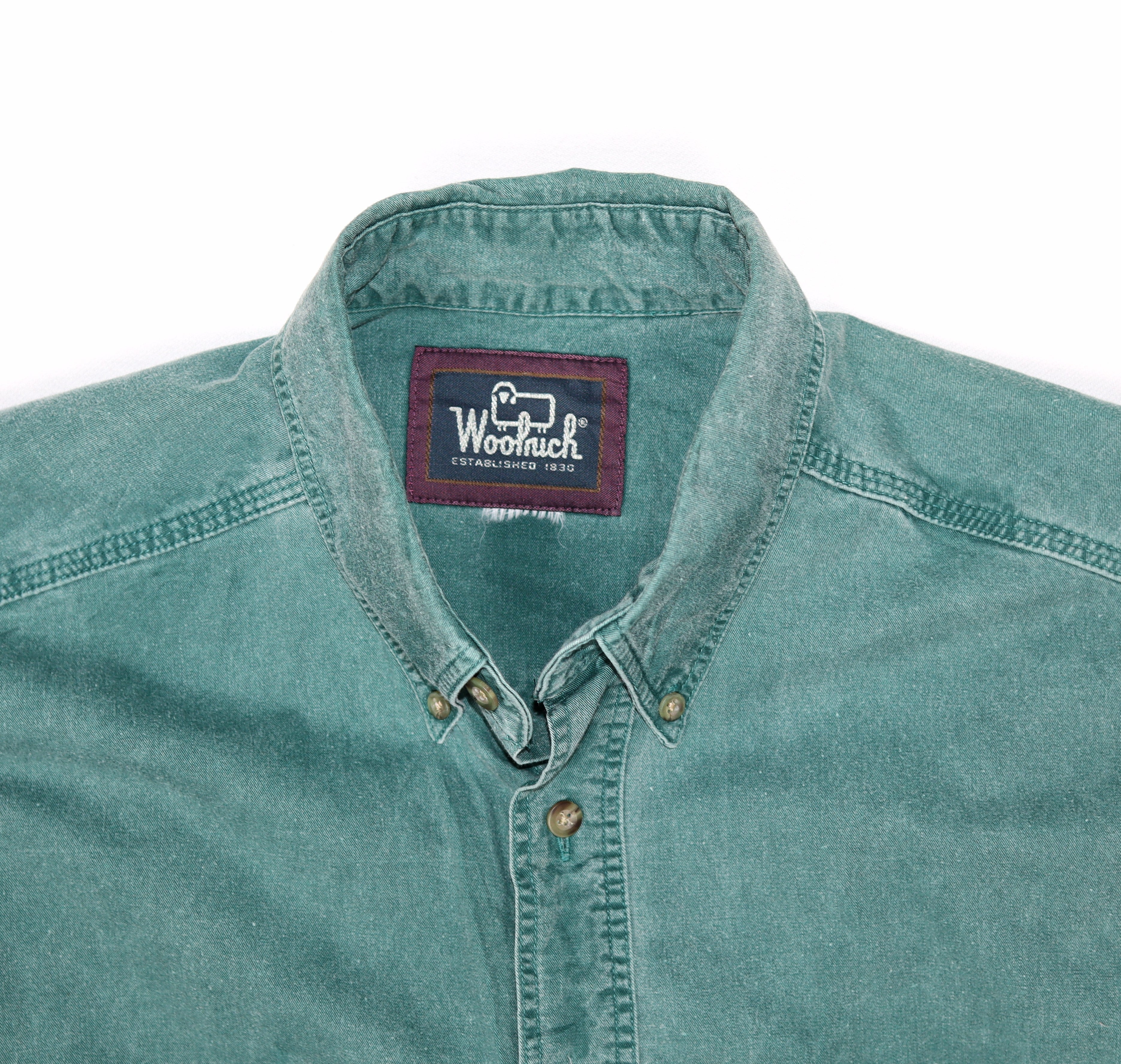 Groen Woolrich heren overhemd met merklabel en button-downkraag