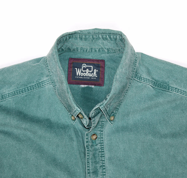 Groen Woolrich heren overhemd met merklabel en button-downkraag