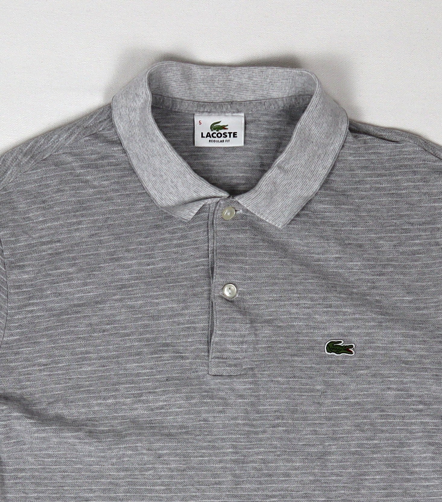 Grijs gestreepte Lacoste Regular Fit polo maat 5 met krokodillenlogo