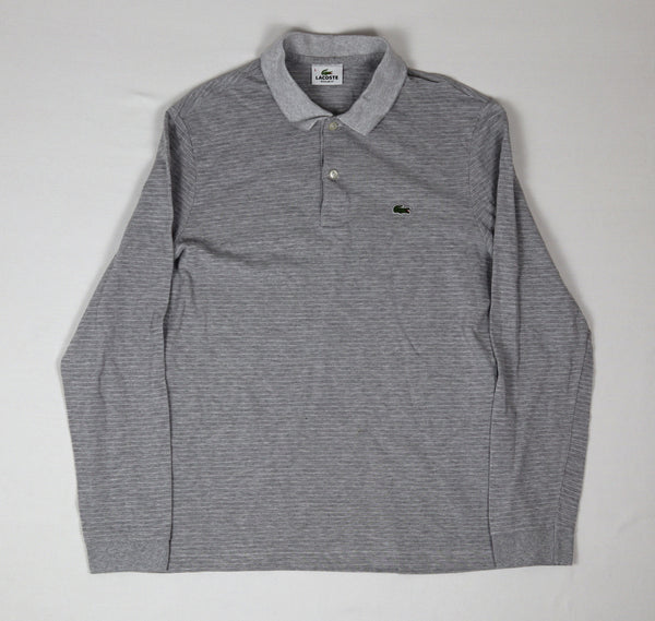 Lacoste grijs gestreepte heren polo maat 5 met lange mouwen volledig van voren