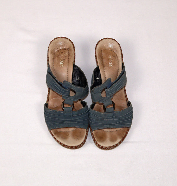 Rieker dames sandalen blauwgrijs met sleehak maat 38