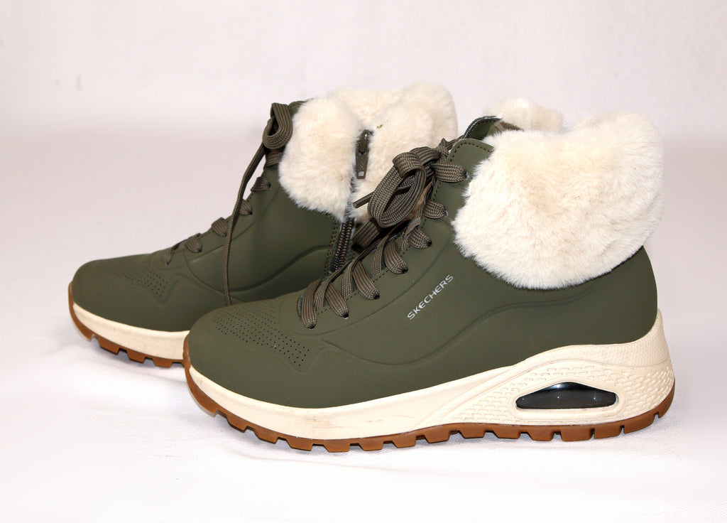Skechers hoge wintersneakers olijfgroen met faux-fur – maat 38