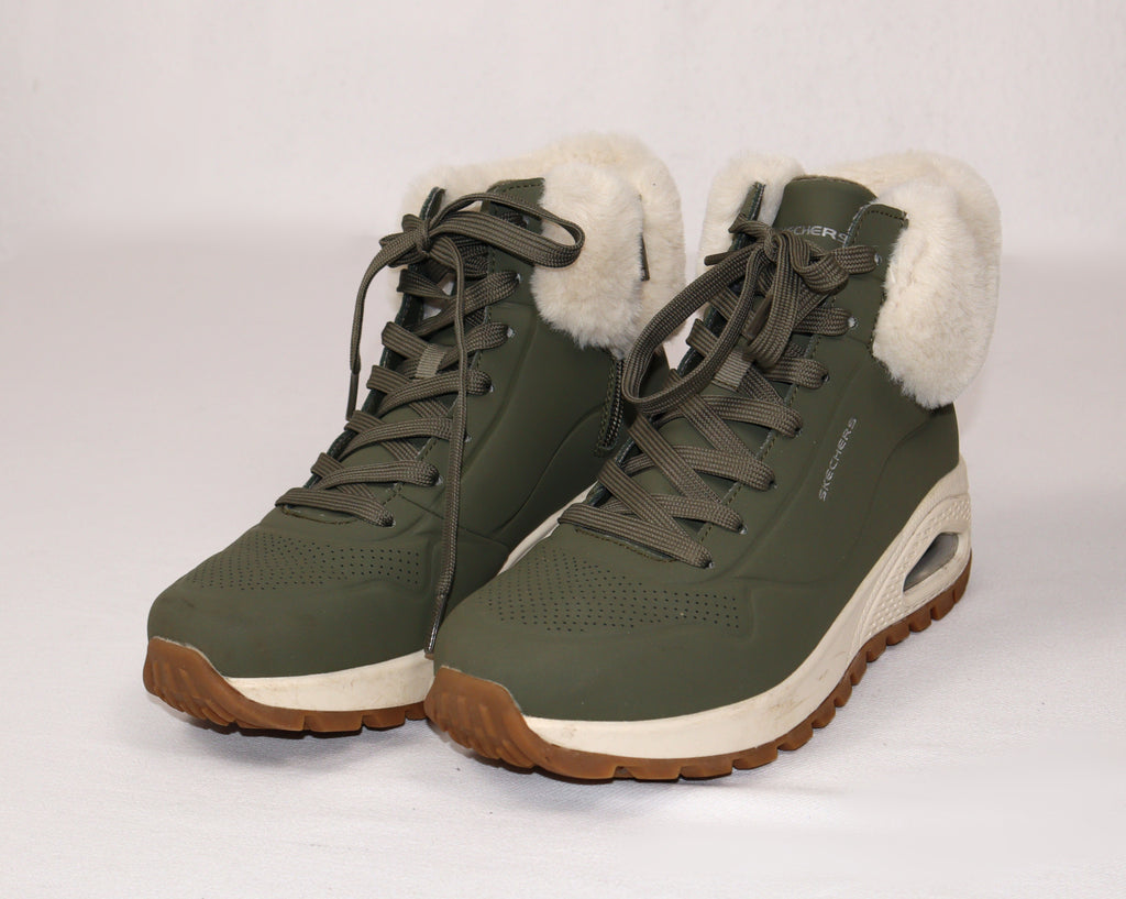 Skechers hoge wintersneakers olijfgroen met faux-fur – maat 38