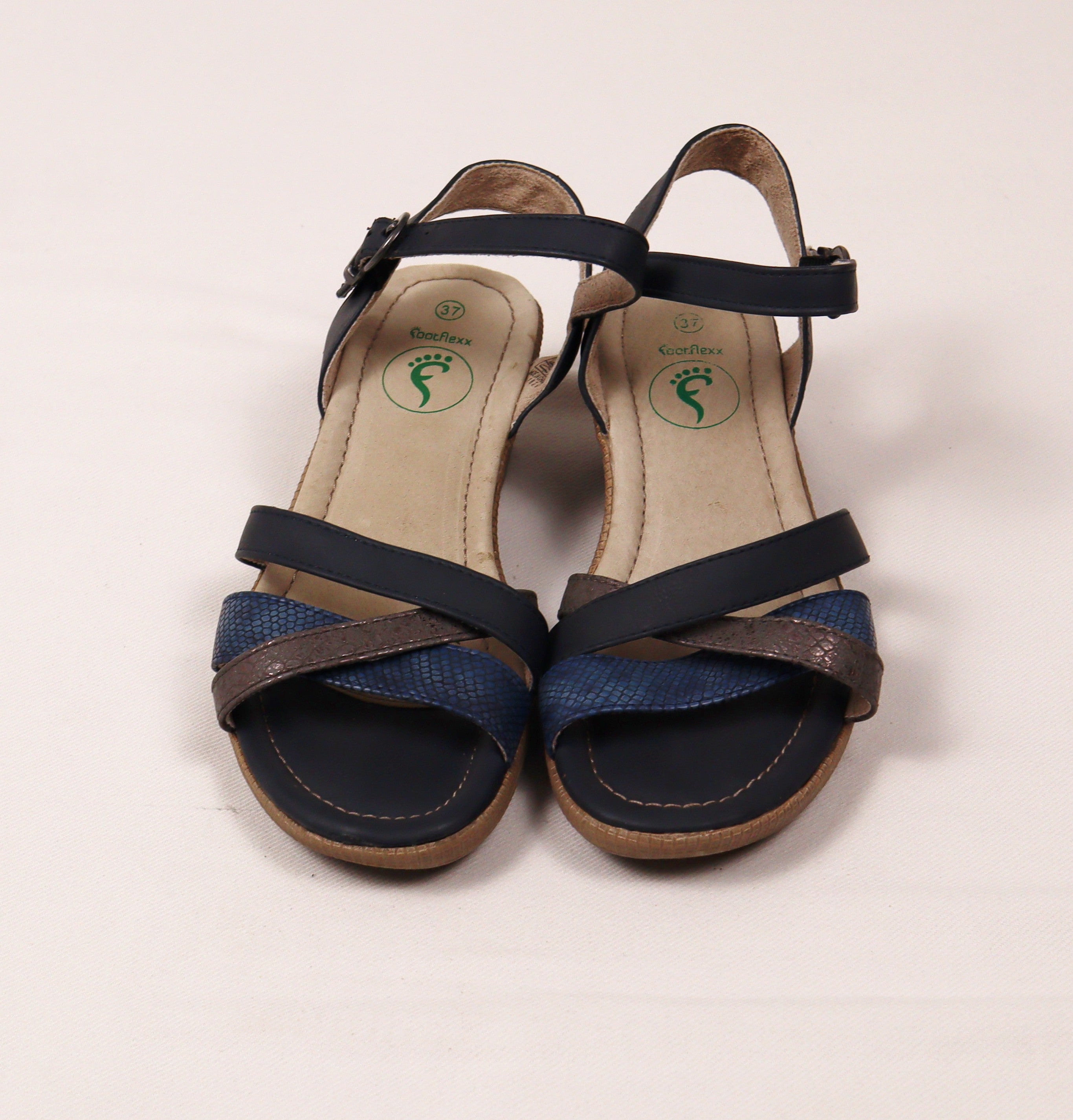 FootFlexx dames sandalen maat 37 – donkerblauw/brons