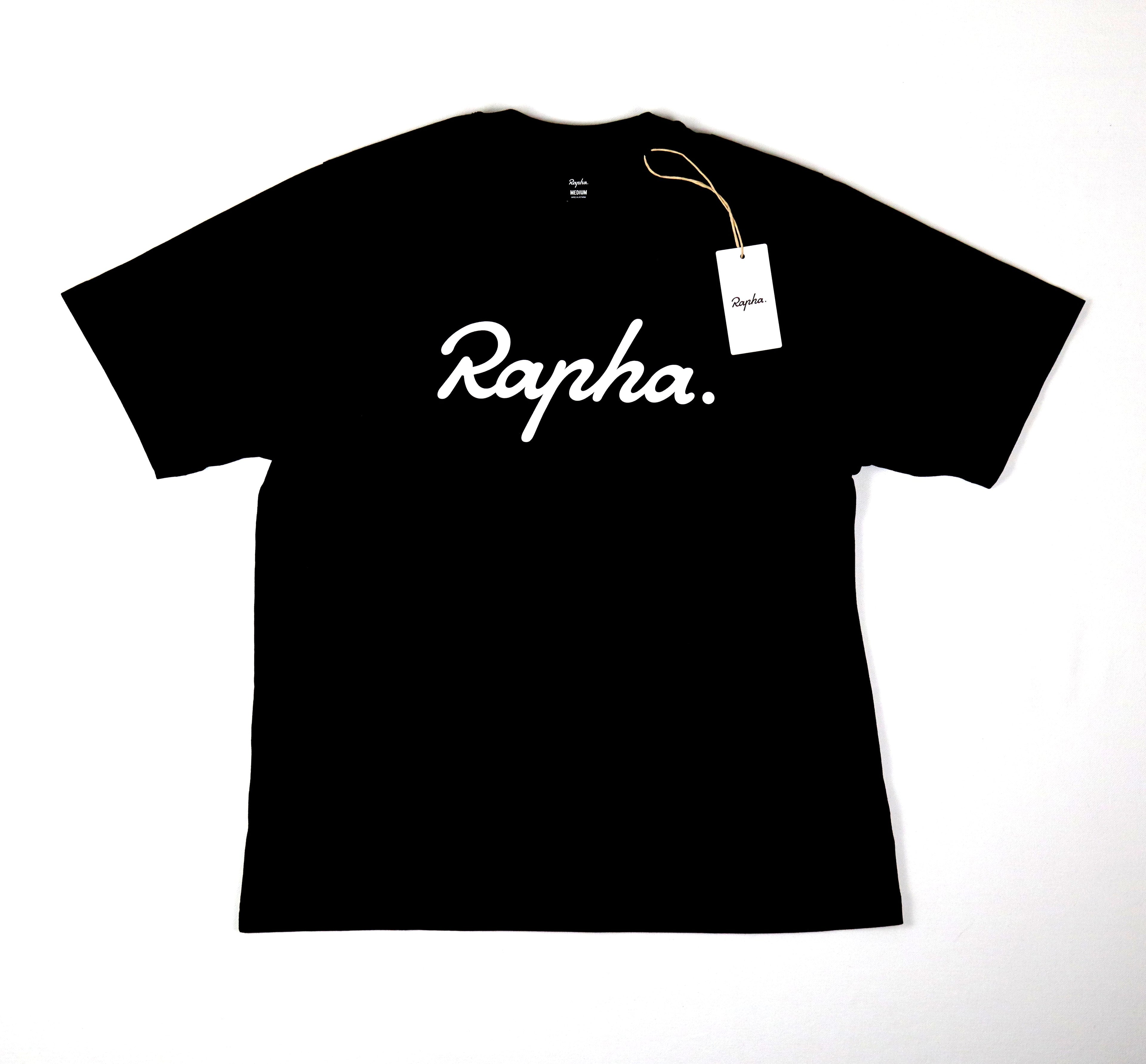 Rapha heren T-shirt maat Medium zwart met witte logoprint voorkant