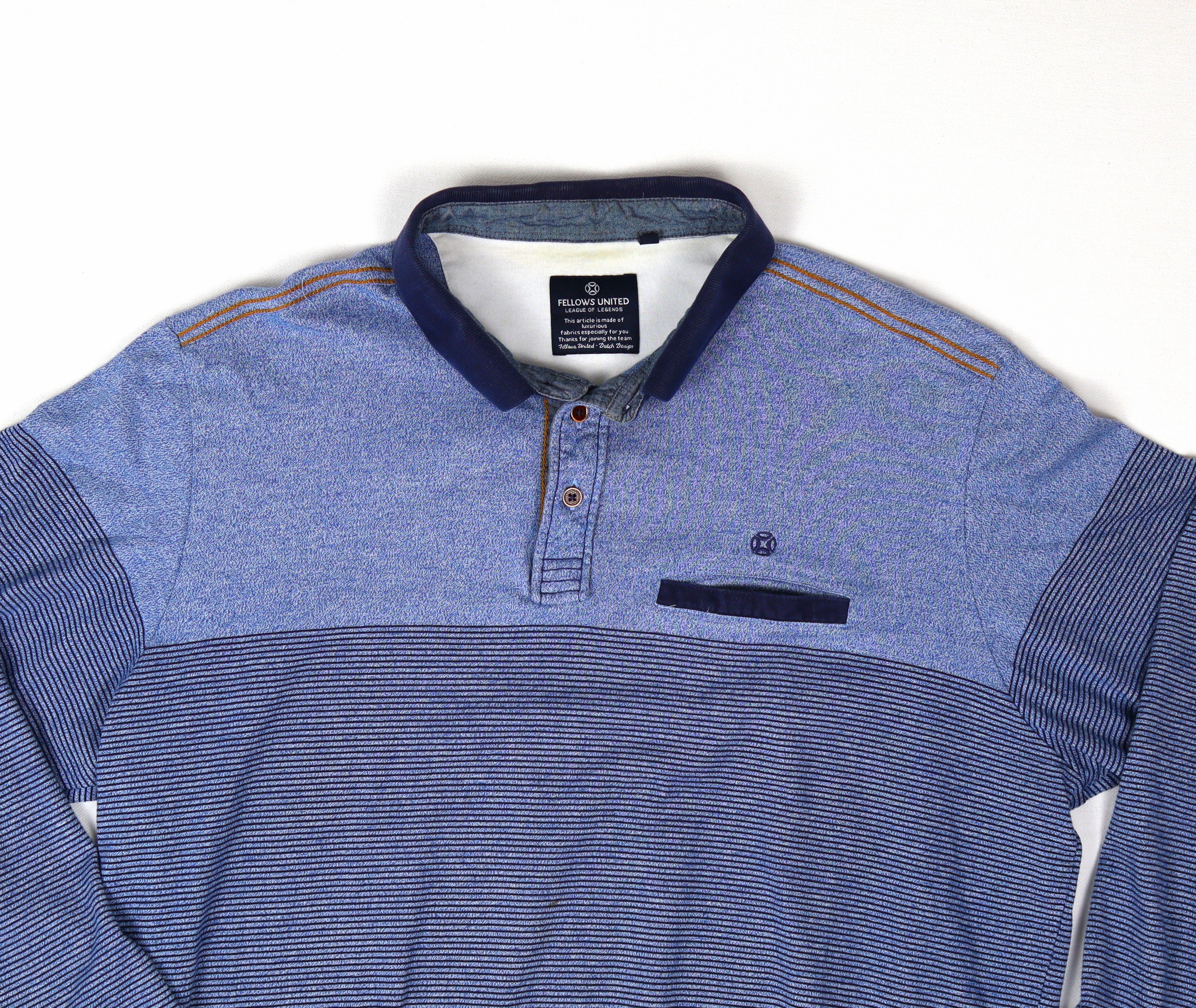 Fellows United polo sweater blauw detail kraag en borst