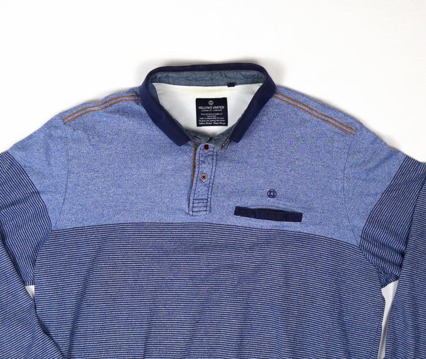 Fellows United polo sweater blauw detail kraag en borst