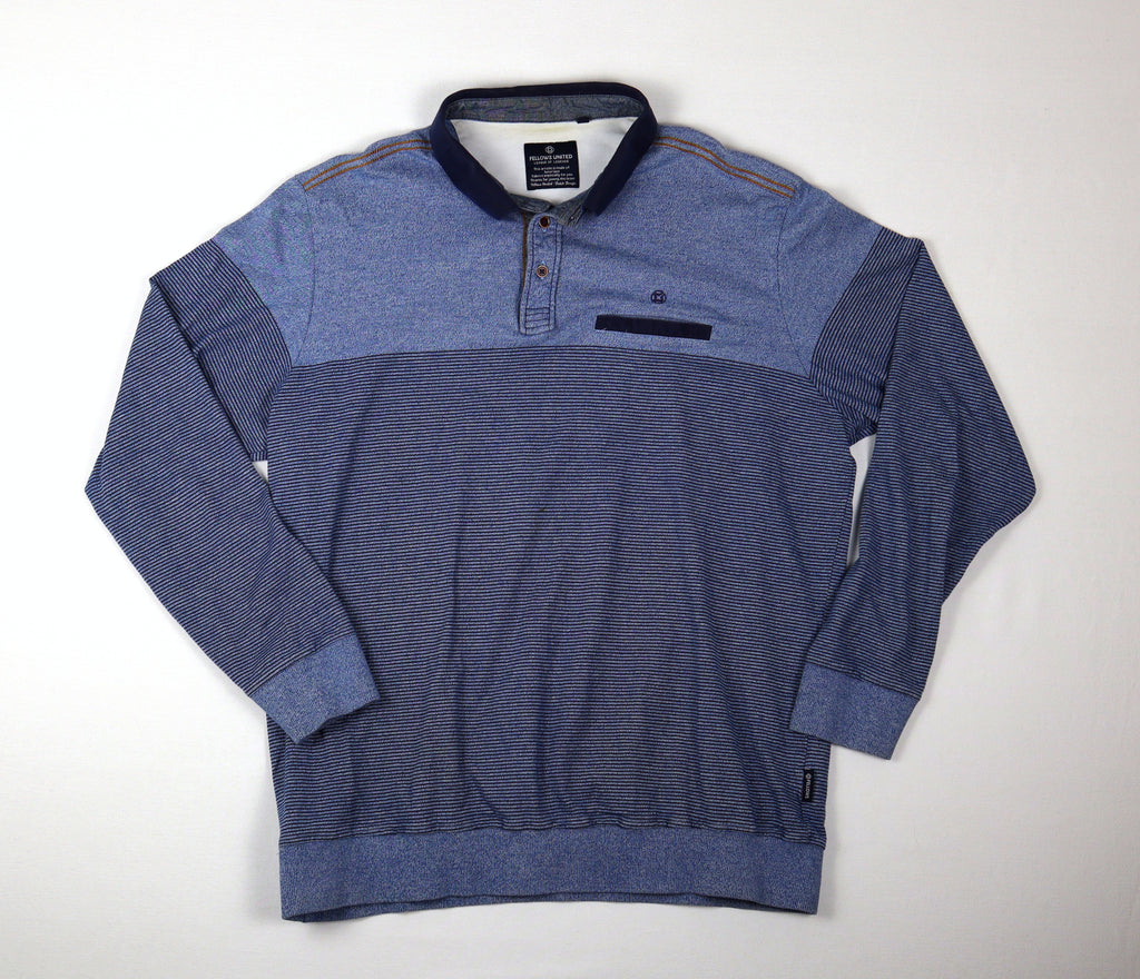 Fellows United heren polo sweater blauw gestreept voorkant