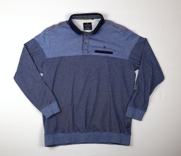 Fellows United heren polo sweater blauw gestreept voorkant