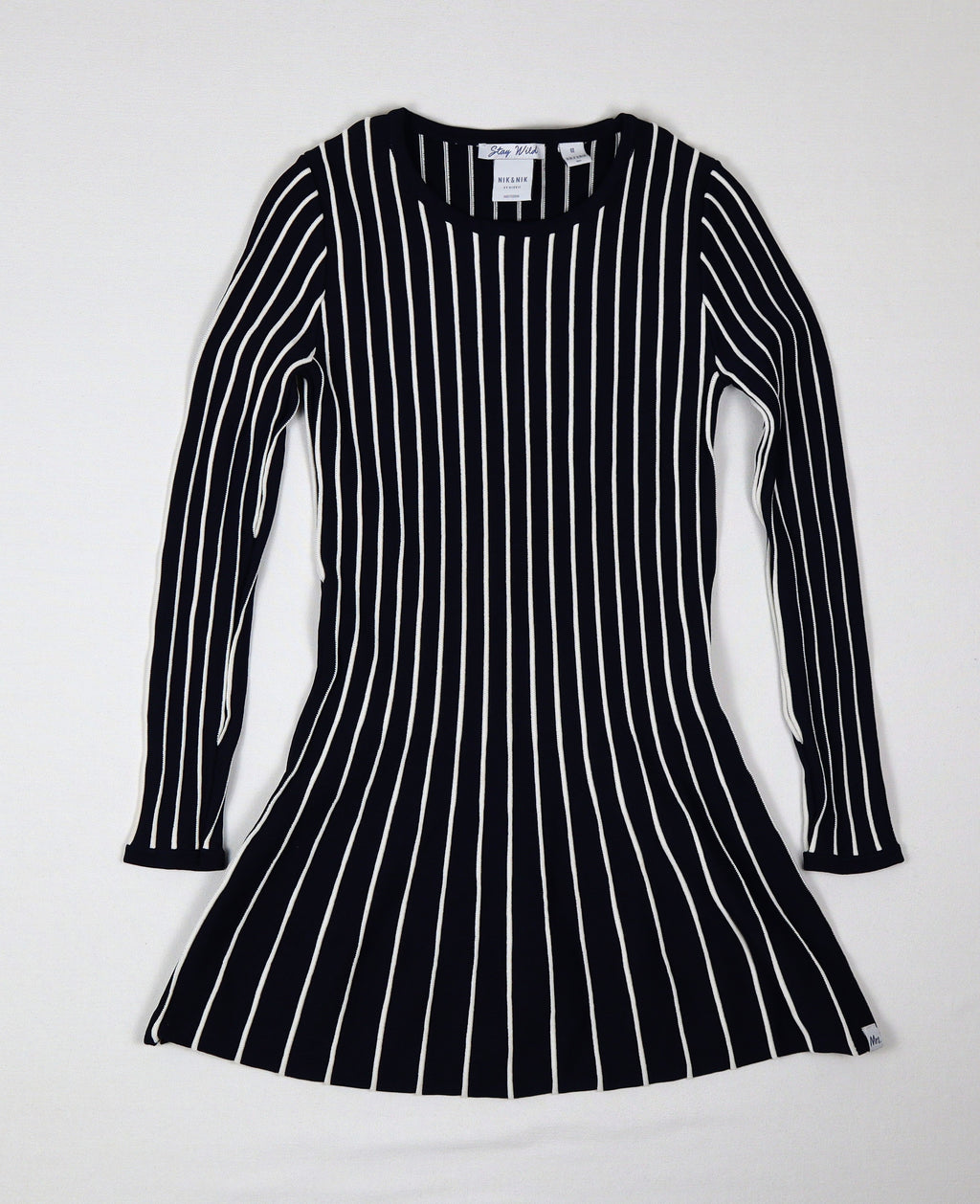 NIK&NIK by Nikkie meisjes jurk maat 12 152 donkerblauw wit gestreept label