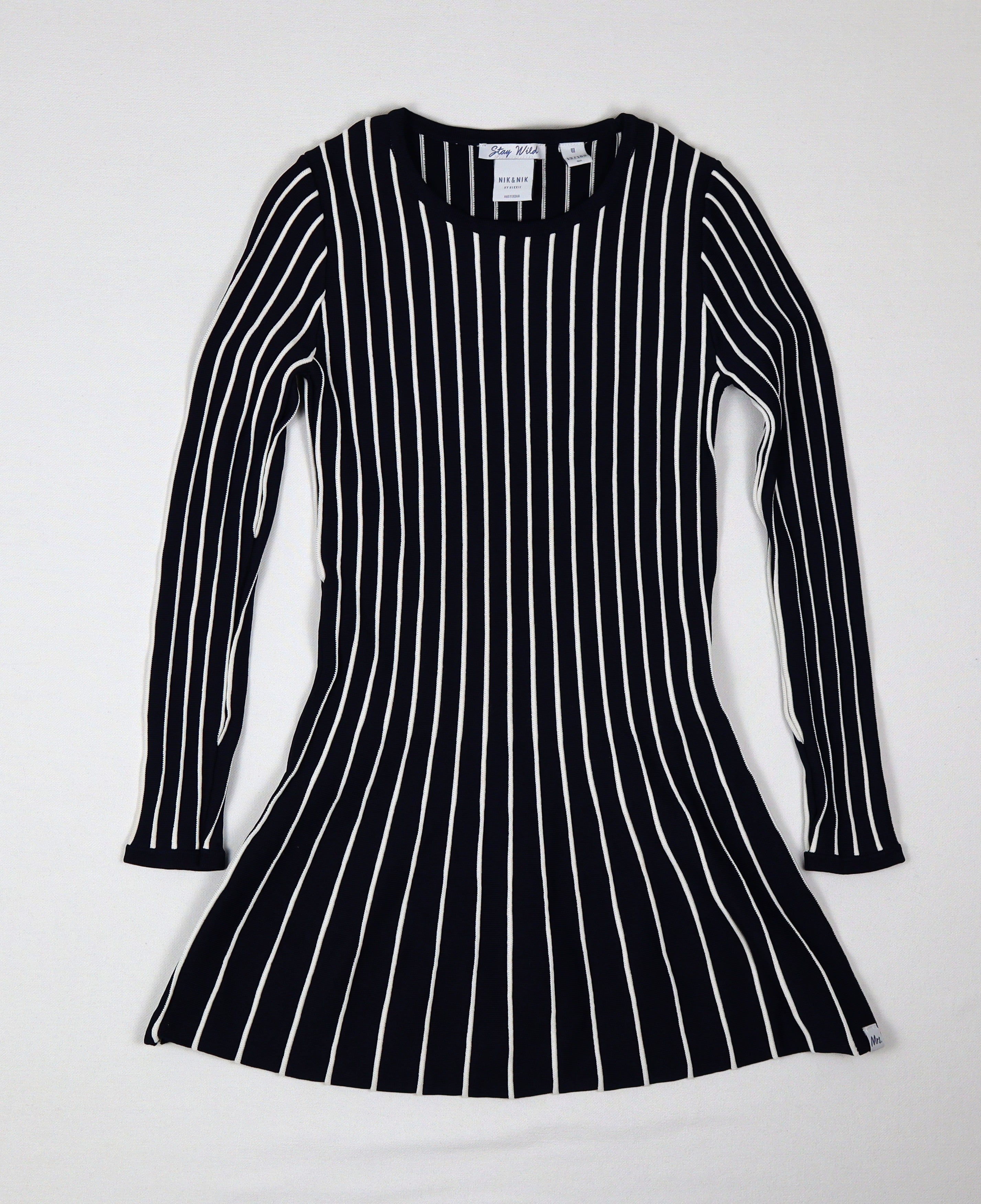 NIK&NIK by Nikkie meisjes jurk maat 12 152 donkerblauw wit gestreept label