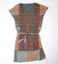 Dames jurk groen oranje bohemian print met V-hals en ceintuur