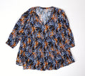 Comma dames blouse maat 40 blauw oranje bladprint met V-hals