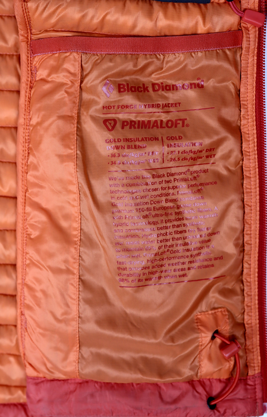 Black Diamond Hot Forge Hybrid Jacket PrimaLoft Gold label detail