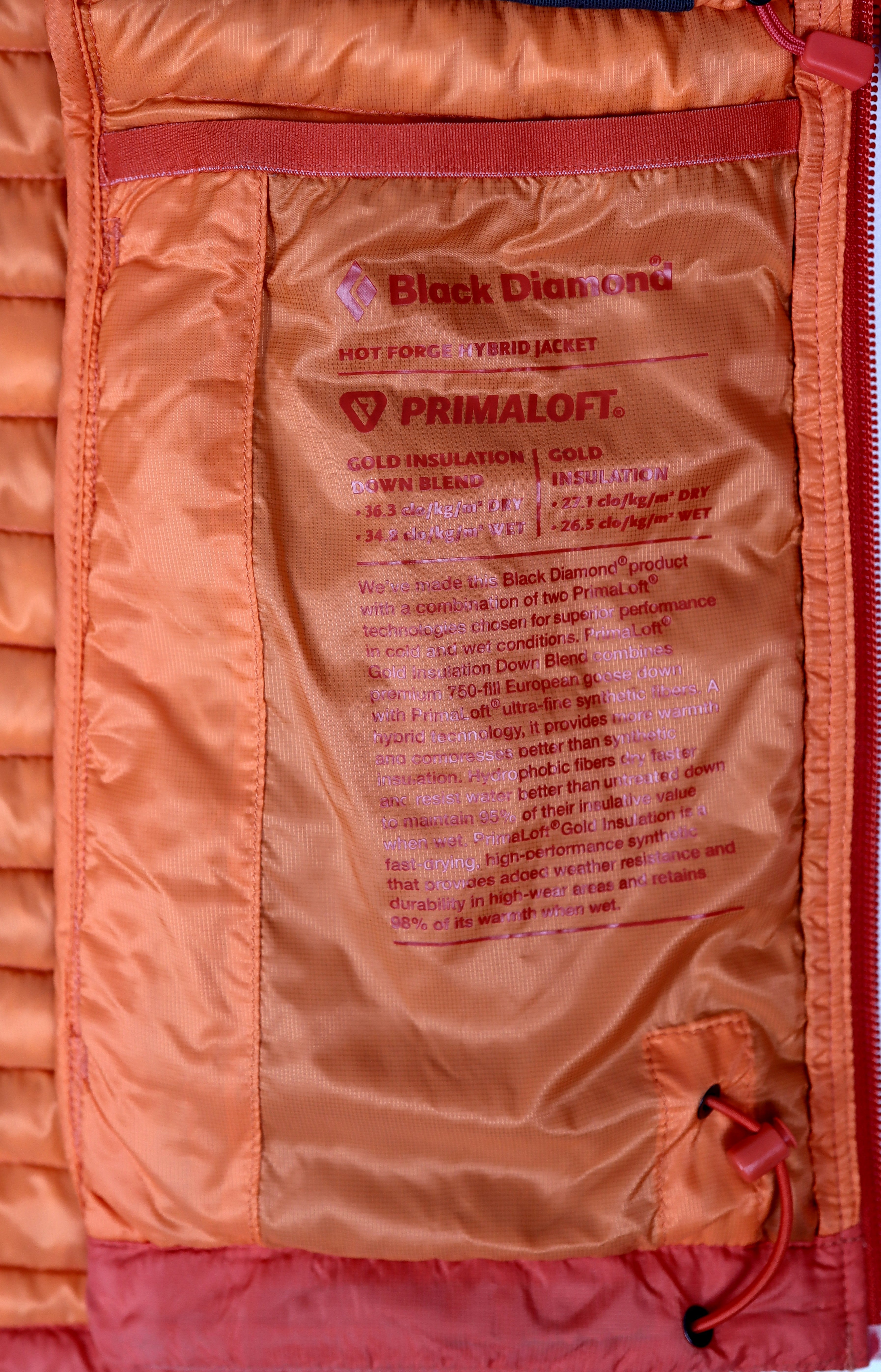 Black Diamond Hot Forge Hybrid Jacket PrimaLoft Gold label detail