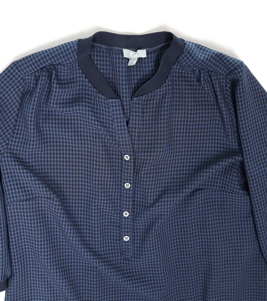 Donkerblauwe C&A blouse met ruitpatroon maat 42