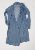 Lichtblauw lang vest / open cardigan met capuchon maat 42