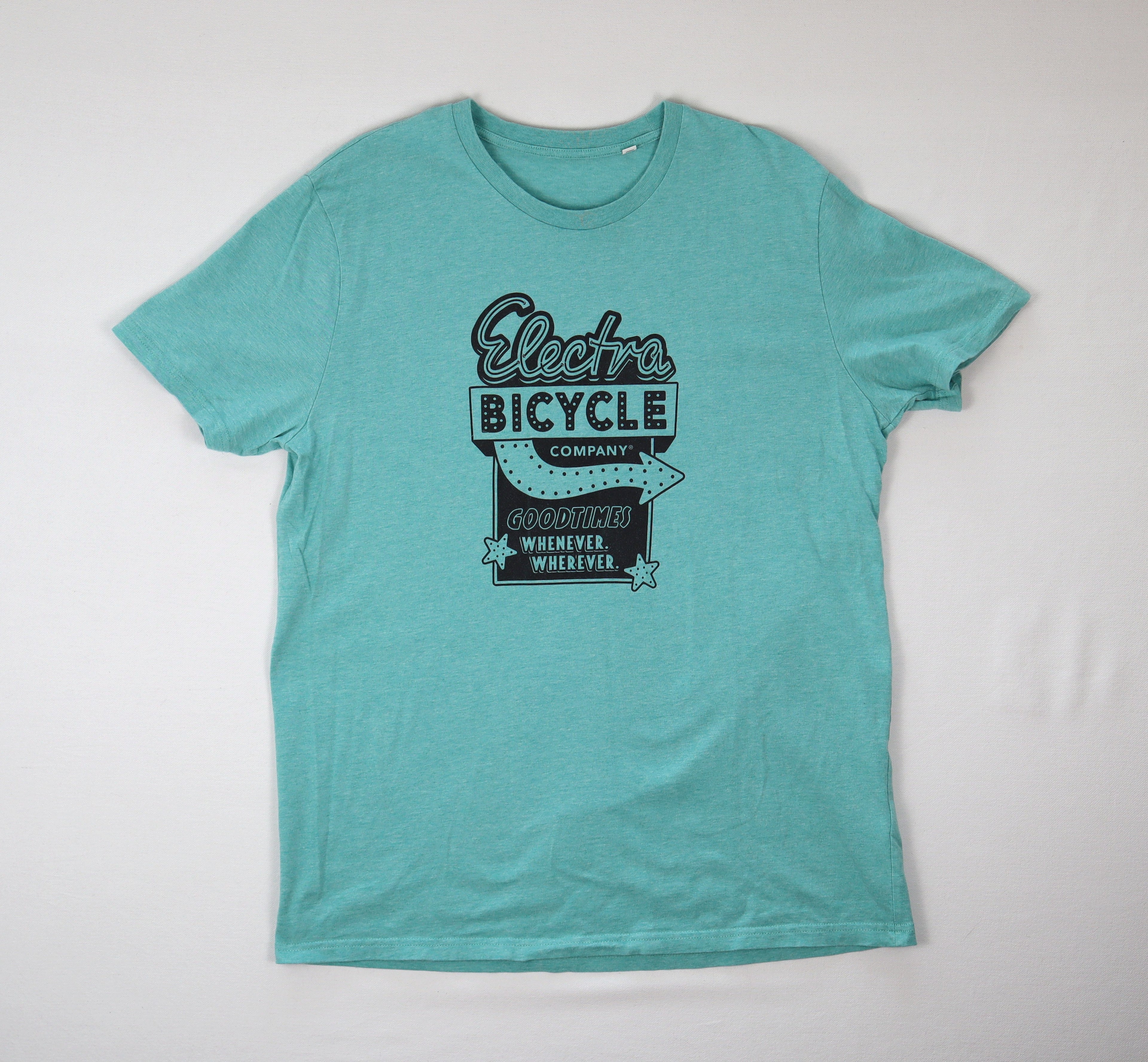 lectra Bicycle Company T-shirt XL turquoise voorkant met zwarte retro print