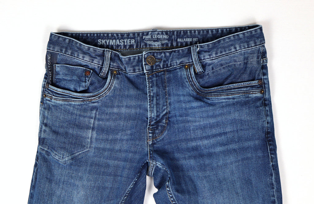 PME Legend Skymaster spijkerbroek details blauwe used-look denim