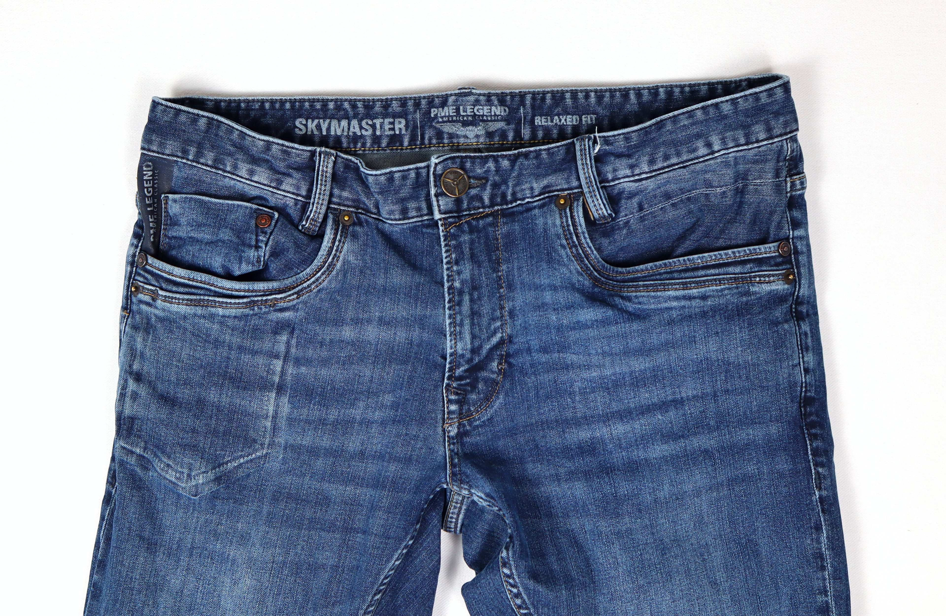 PME Legend Skymaster spijkerbroek details blauwe used-look denim