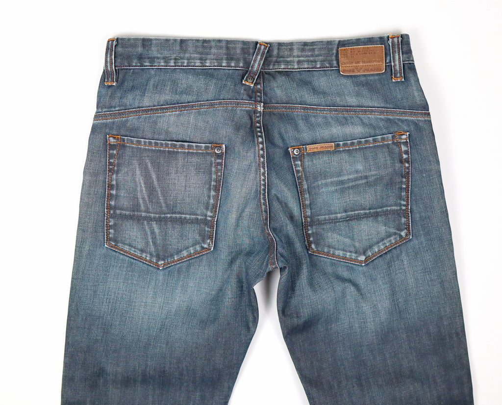 PME Jeans heren jeans donkerblauw detail used-look en oranje stiksels