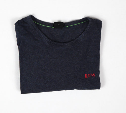 BOSS Hugo Boss T-shirt heren XL donkerblauw voorkant met rode logoprint