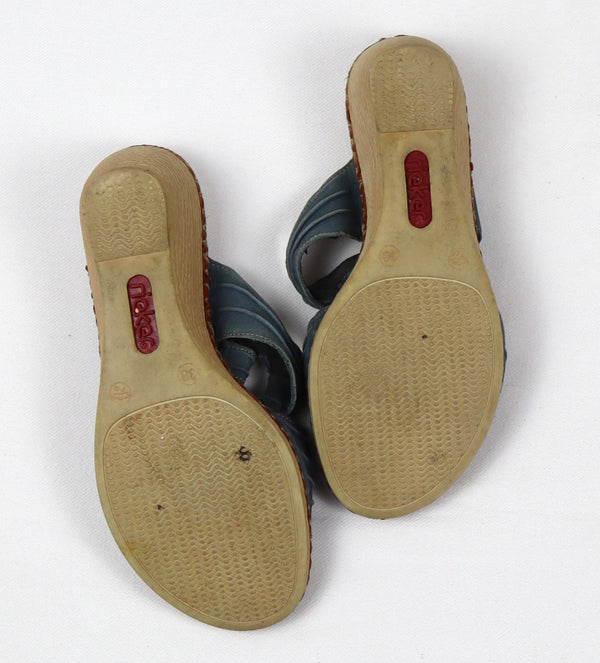 Rieker dames sandalen blauwgrijs met sleehak maat 38